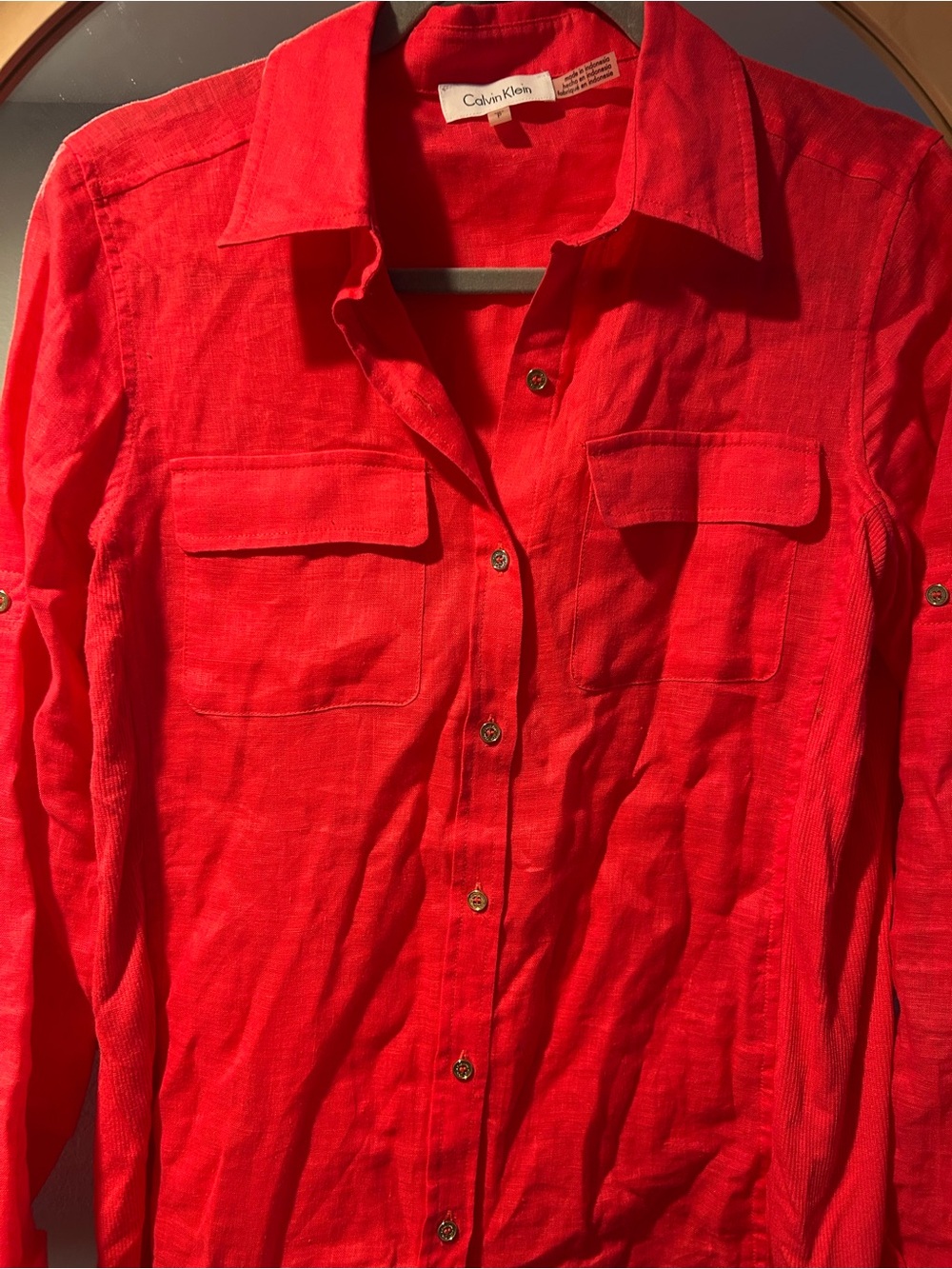 Calvin Klein Bright Pink Women’s Linen Button-Down Shirt